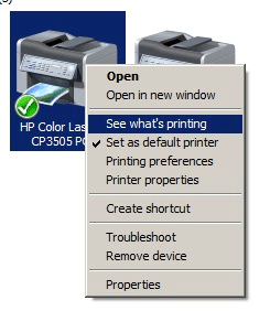 Printer in Printer Control Panel